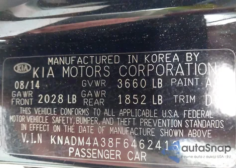 2015 Kia Rio Lx from USA, damaged, VIN KNADM4A38F6462413